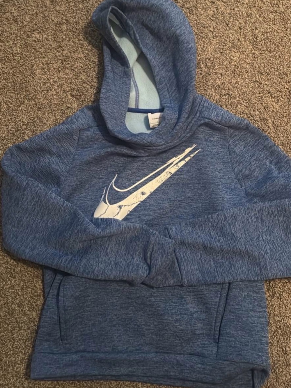 Nike Youth Heathered Blue Pullover Hoodie with White Swoosh